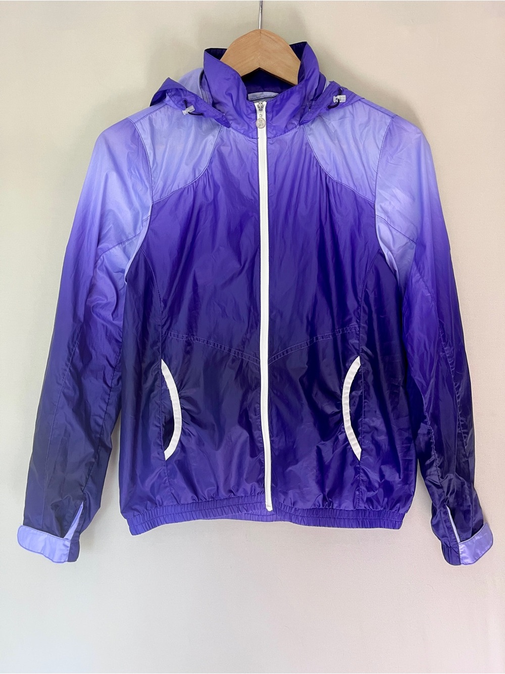 Aigle Purple Ombré Lightweight Windbreaker Jacket Detachable Hood S